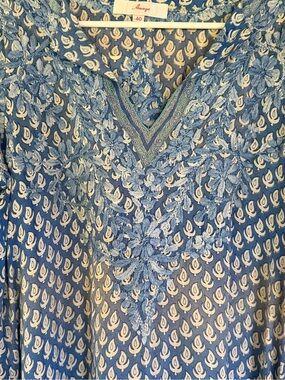 Amaya 100% Silk Blue Printed Embroidered Tunic Size Medium/40